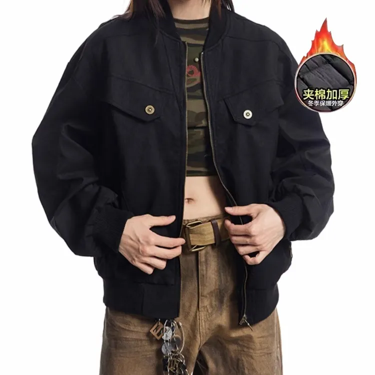 稻草人棒球领冬季男士外套棉衣工装多口袋灯芯绒夹棉保暖加厚宽松