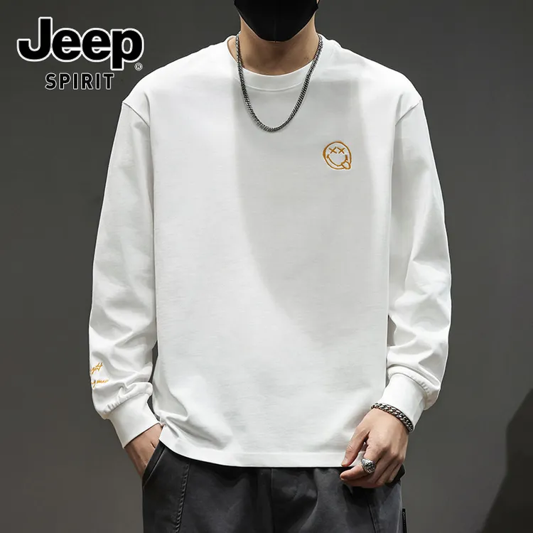 JEEPSPIRIT吉普潮牌笑脸刺绣卫衣男士秋季宽松大码上衣纯棉打底衫