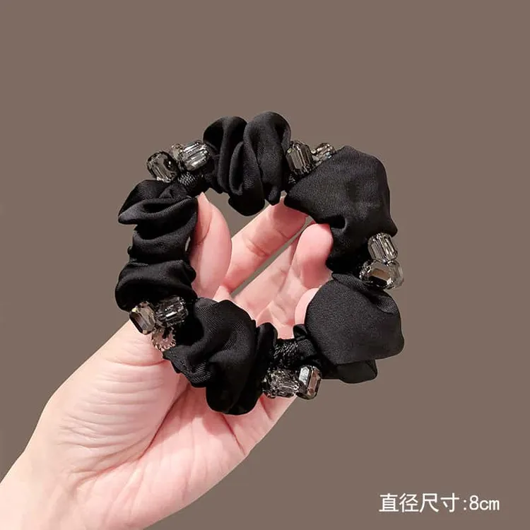 韩国2025新款水晶大肠弹力发圈黑色简约皮筋少女发绳气质丸子头绳