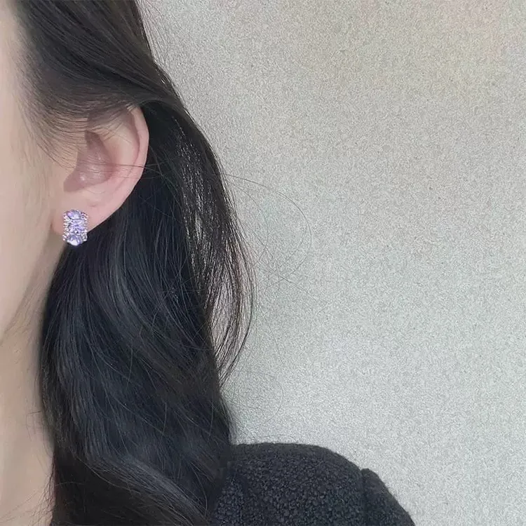 铜合金耳饰  无耳洞耳夹微醺烟花紫钻小众蚊香盘百搭网红