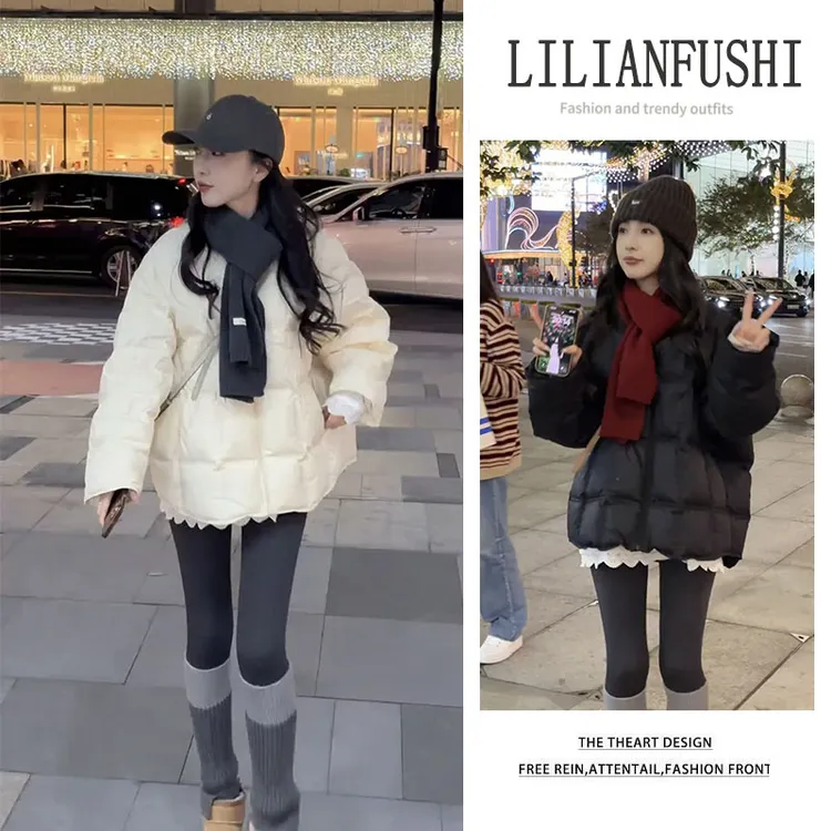 2025秋冬新款宽松长袖棉服外套百搭花边打底衫显瘦打底衫三件套女