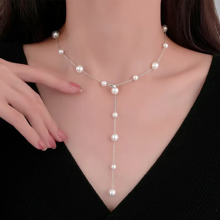 铜合金项链 满天星珍珠项链女小众设计简约吊坠仿珍珠项链 x744-5