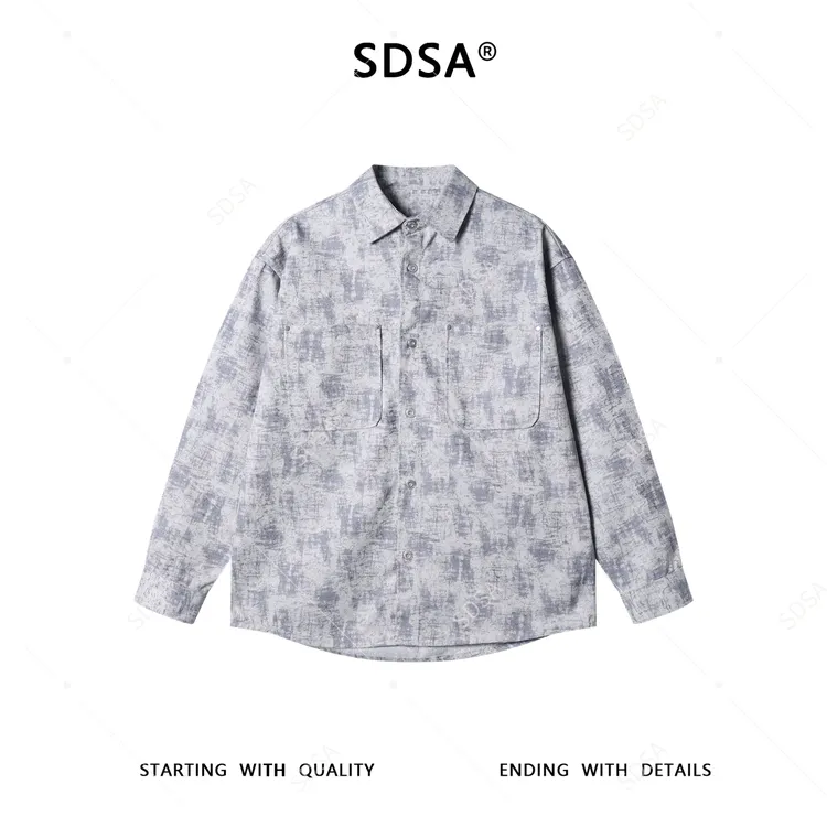 SDSA男士秋冬新款痞帅男装时尚简约磨破扎染翻领休闲衬衣百搭时尚