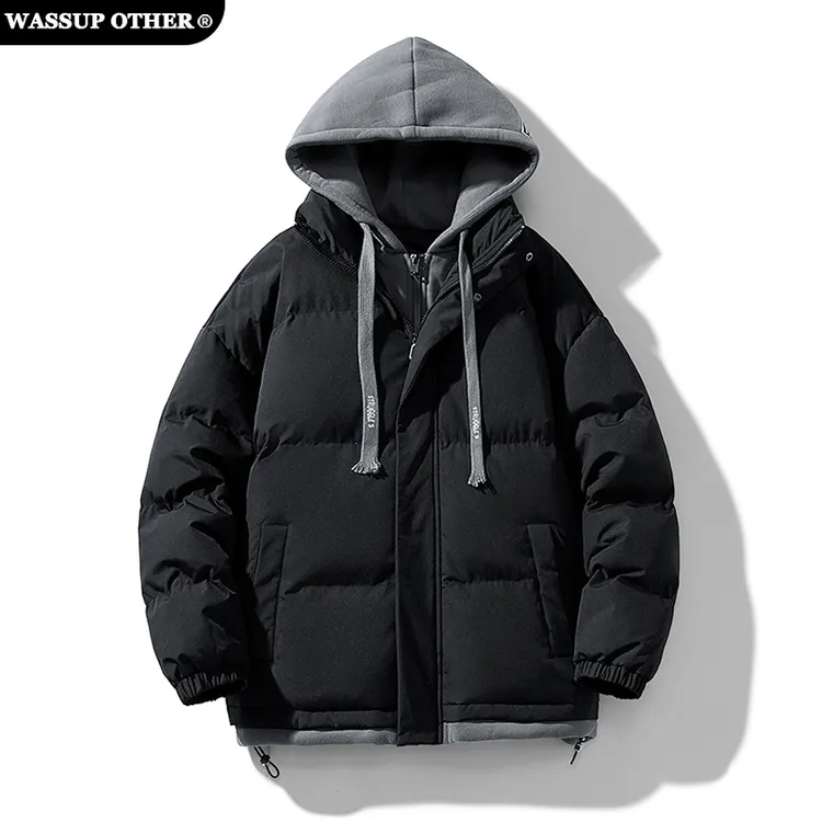 WASSUP OTHER假两件连帽棉服男款冬季加厚保暖棉衣情侣百搭面包服