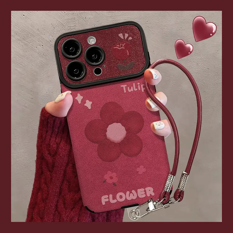 酒红花适用iPhone17华为OPPO小米VIVO苹果16promax视窗贴皮手机壳