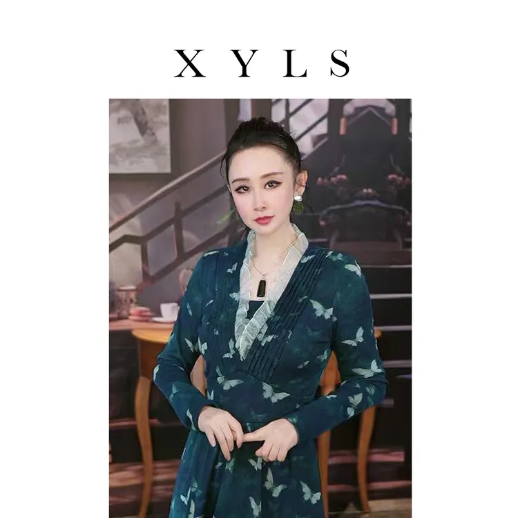 加绒弹力网纱连衣裙秋冬T006937
