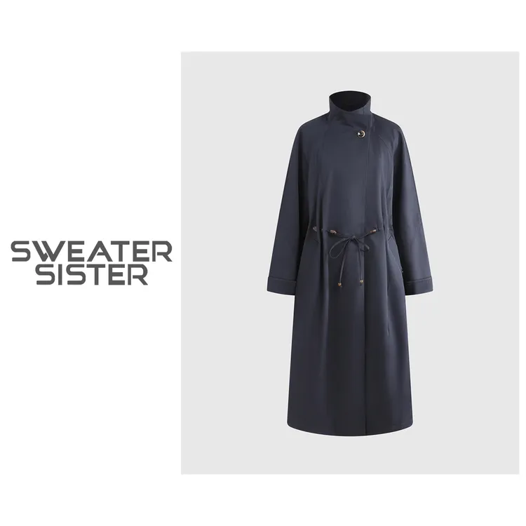 简约大气收腰显瘦立领中长款风衣外套女5313-2120