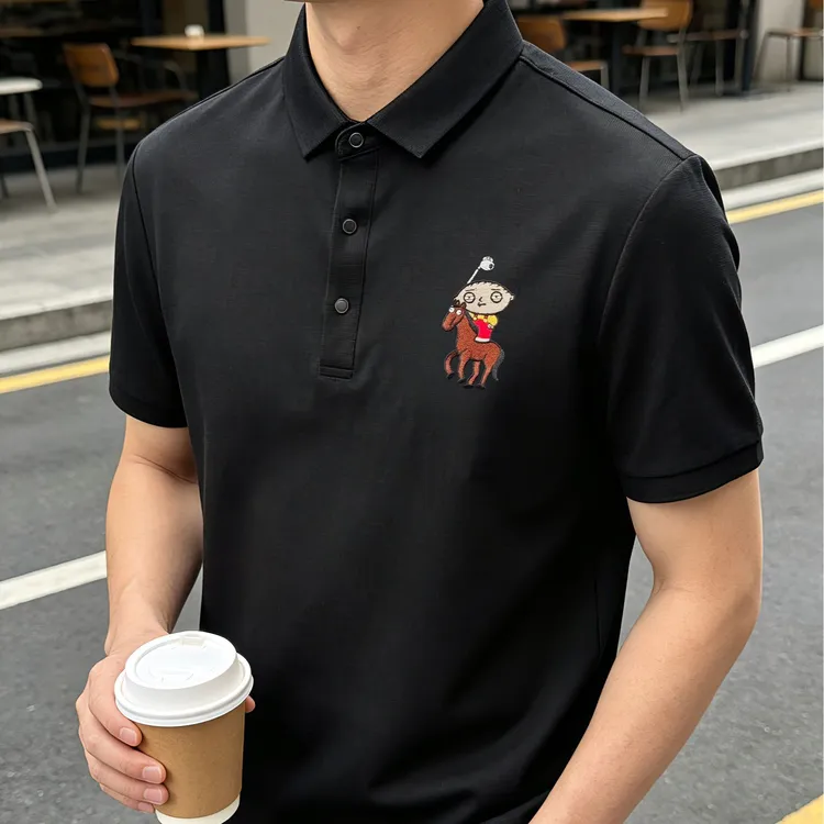 恶搞之家联名POLO衫万针刺绣锦氨冰感无痕夏季百搭男女同款修身