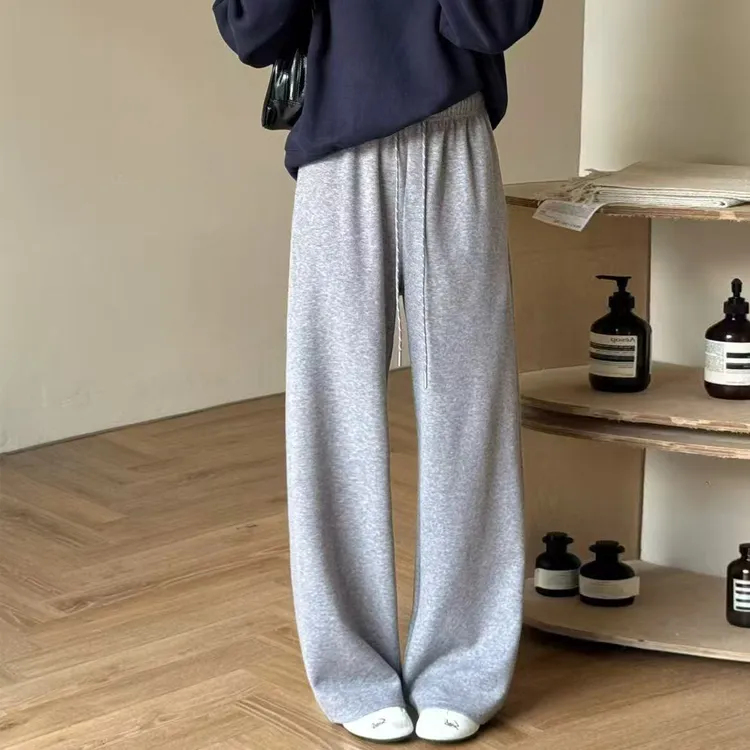 洋气灰色运动裤女春秋2025新款小个子窄版香蕉阔腿裤休闲直筒卫裤