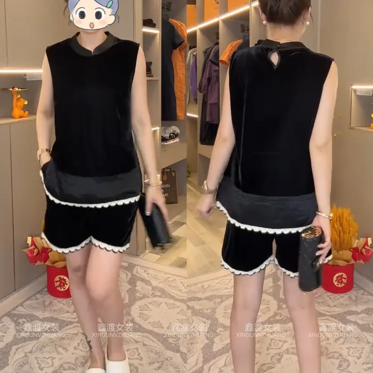 2025夏季新款时尚显瘦气质女士网红洋气两件套百搭款D21495