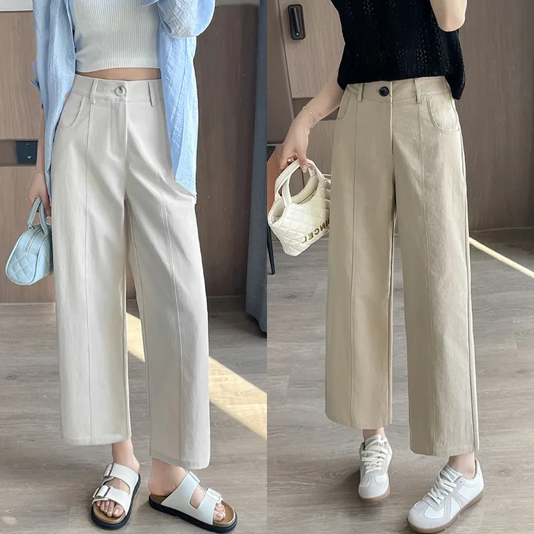 夏季九分窄版阔腿裤女薄款2025新款休闲直筒女士夏天冰丝西装裤子