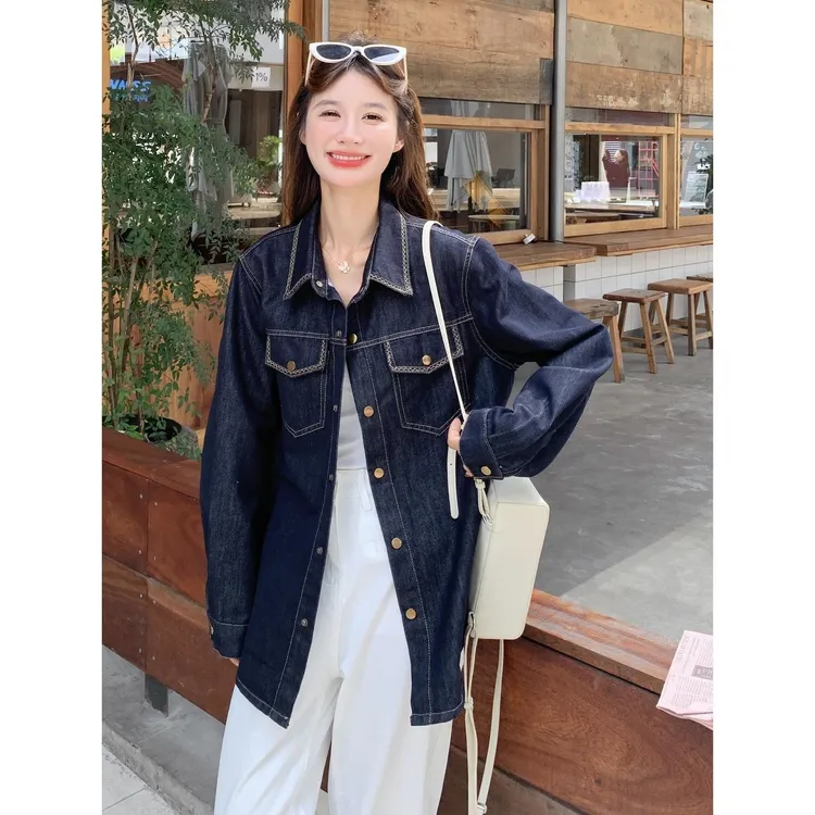 牛仔衬衫女2025秋新款覆古做旧休宽松休闲衬衣长袖韩里韩气的外套