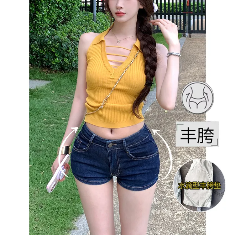 低腰美式丰胯牛仔短裤女2025年秋季新款性感紧身显瘦百搭包臀热裤