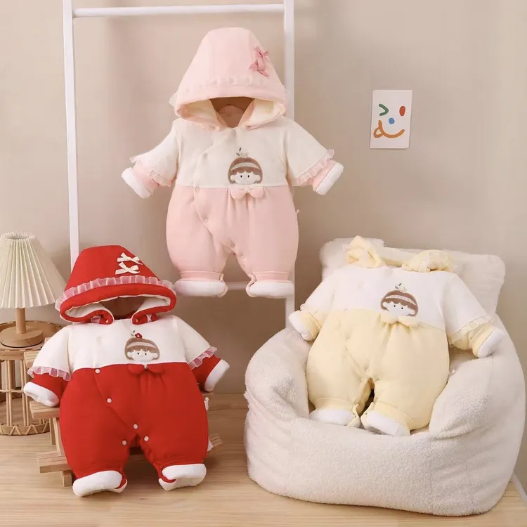 300g加厚新生儿连体衣连帽外出服冬季婴儿衣服0-3个月花样甜心