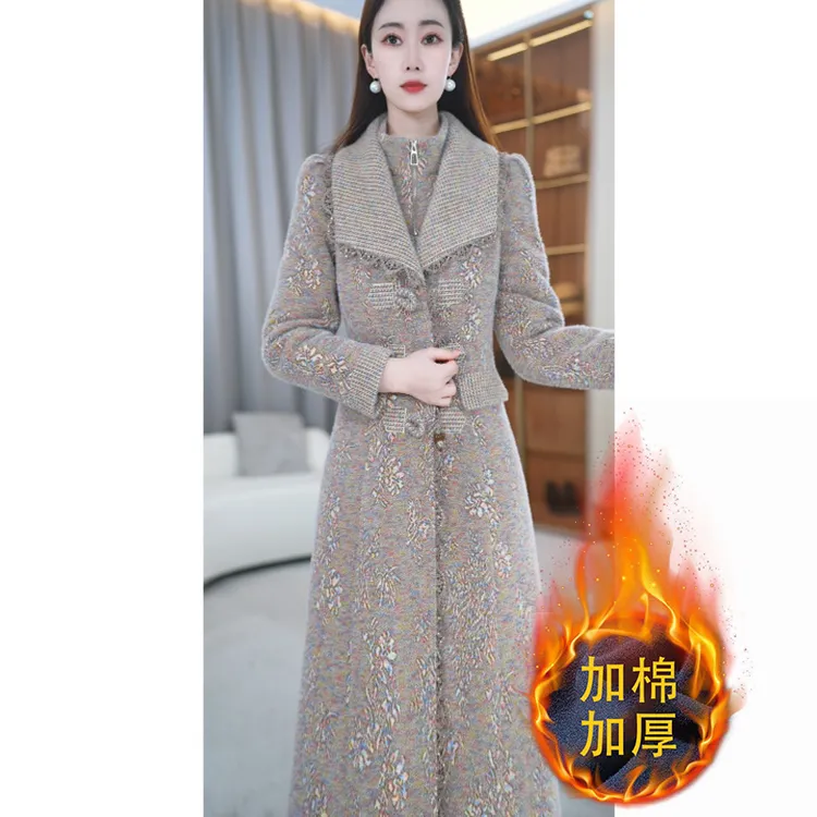 【玖慕】冬季新款女士气质典雅加厚保暖舒适通勤 大衣+裙子 M-4XL