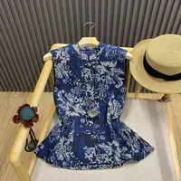 早秋新中式立领盘扣印花纯棉马甲复古文艺国风碎花坎肩女C8078