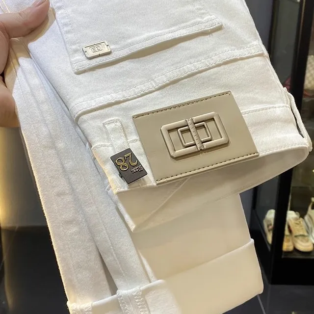 欧洲站白色休闲牛仔裤男士2025春秋新款潮流痞帅百搭修身小脚裤潮