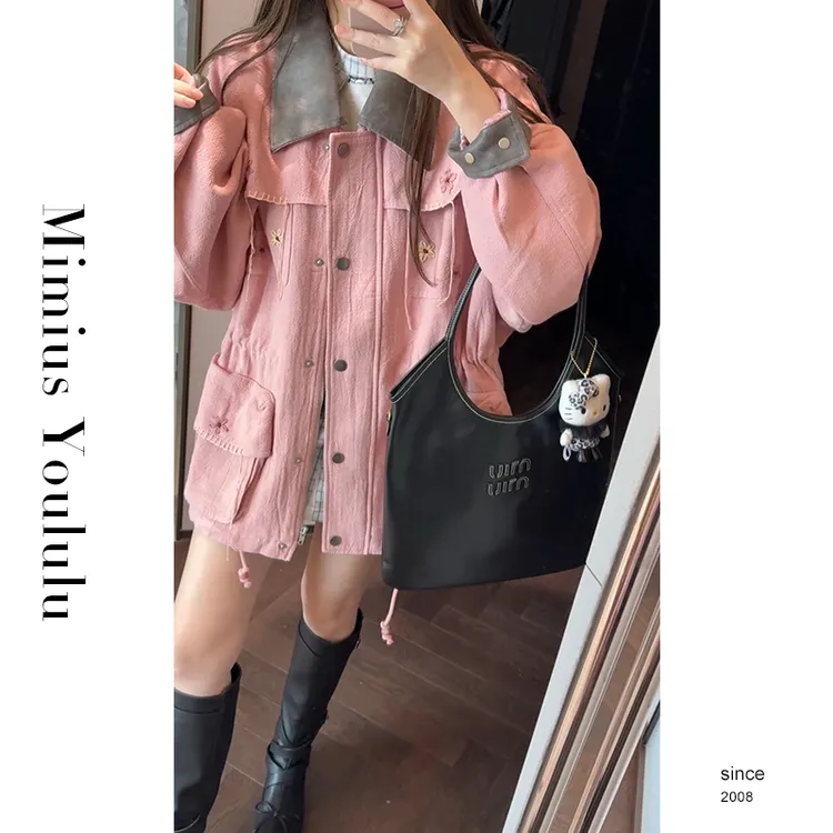 【mimius】P 肌理感绣花皮领拼接设计长袖外套 G07380