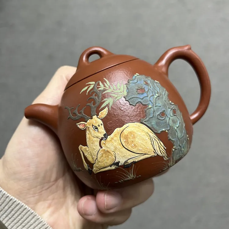 林深见鹿【秦权·经典】原矿朱泥·280cc·14孔紫砂壶泡茶壶茶具精美