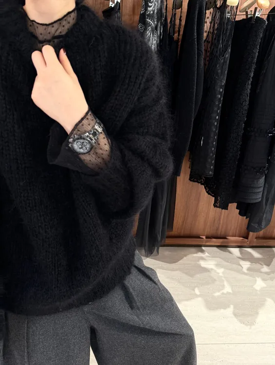 【黑唱片】高比例马海粗针圆领毛衣  J25MY667