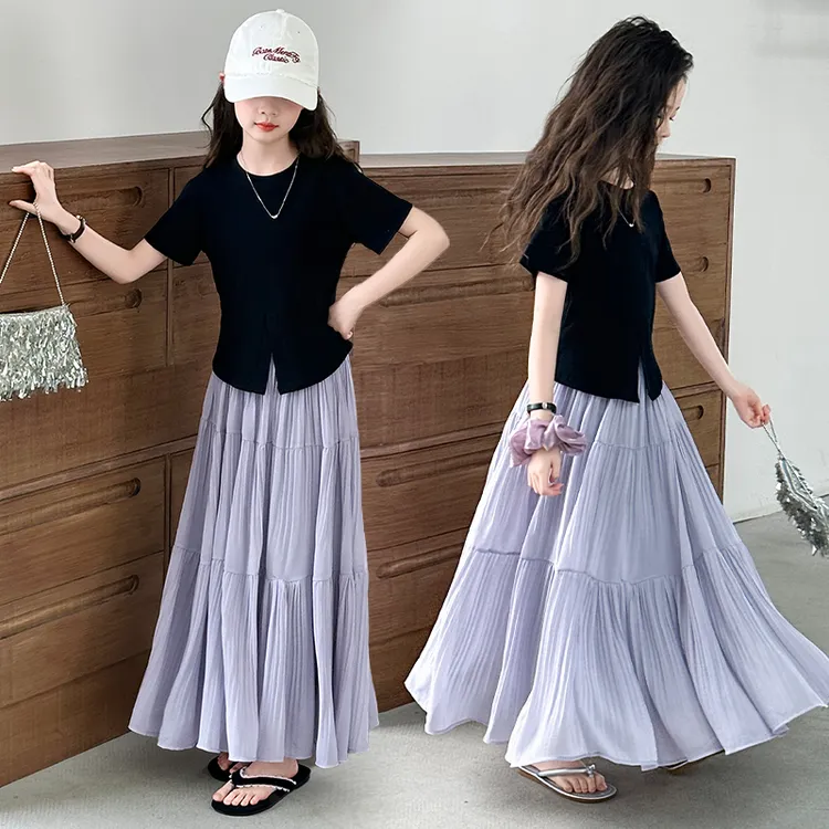 女童夏装套装2025新款韩系12-15岁女孩夏季洋气短袖儿童半身裙潮