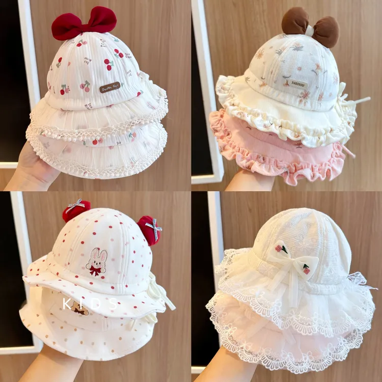 婴儿帽子春秋夏季薄款蝴蝶结公主渔夫帽女宝宝防晒遮阳洋气盆帽