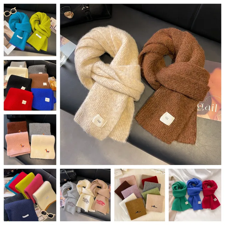 合集！韩国egg夹花针织围巾女秋冬软糯羊毛刺绣围脖学生混合批发