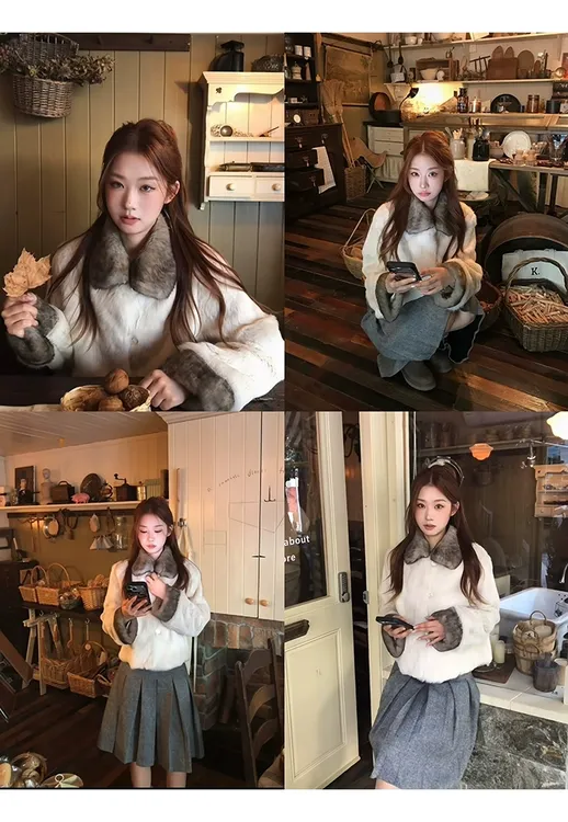 “奥利奥”迪家双色定染兔毛皮草2025新款中古名媛风真毛毛外套