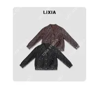 LIXIA【油蜡菱格】菱格V领设计感单排扣酷飒风油蜡皮衣-D9860
