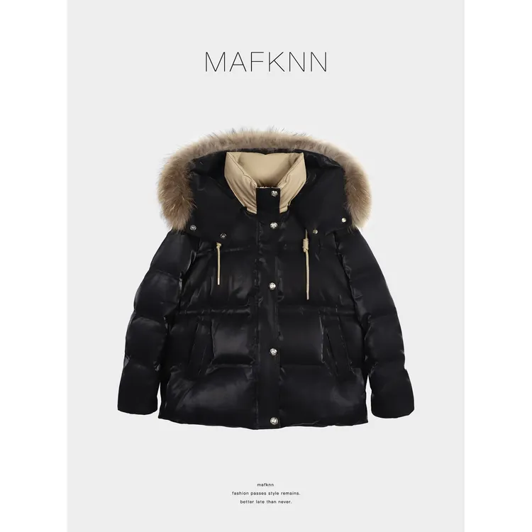 MAFKNN/玛肯时尚休闲简约纯色百搭带帽95鹅绒羽绒服MK13819