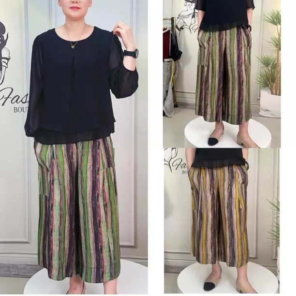 夏季新款时尚彩虹条洋气百搭显瘦透气休闲裙裤