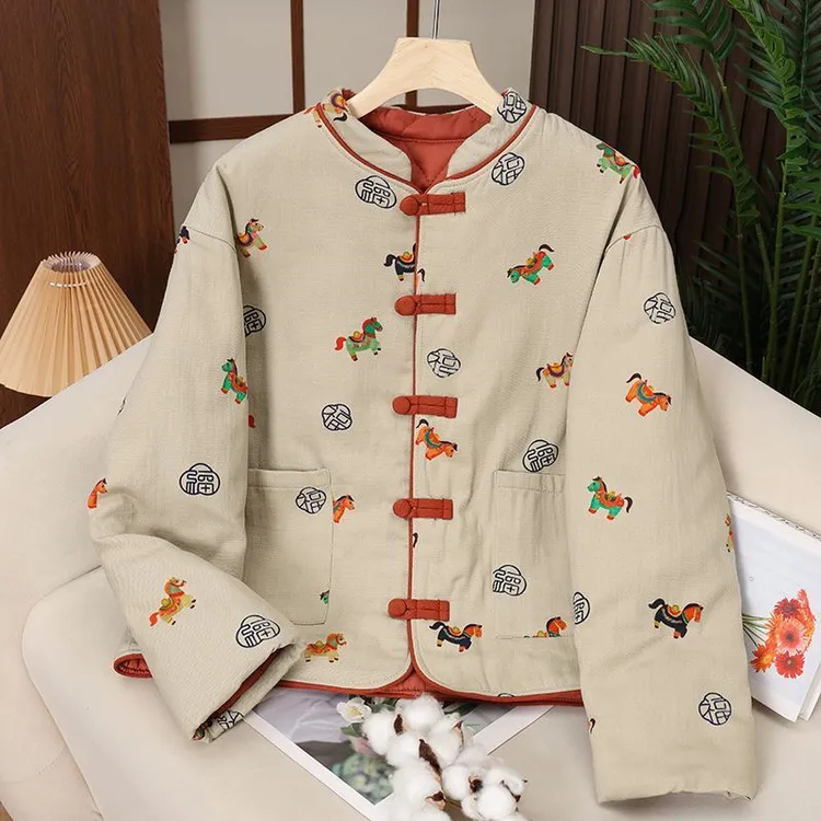 新疆棉花棉衣中式国风棉服女冬季100%纯棉复古盘扣宽松保暖棉袄