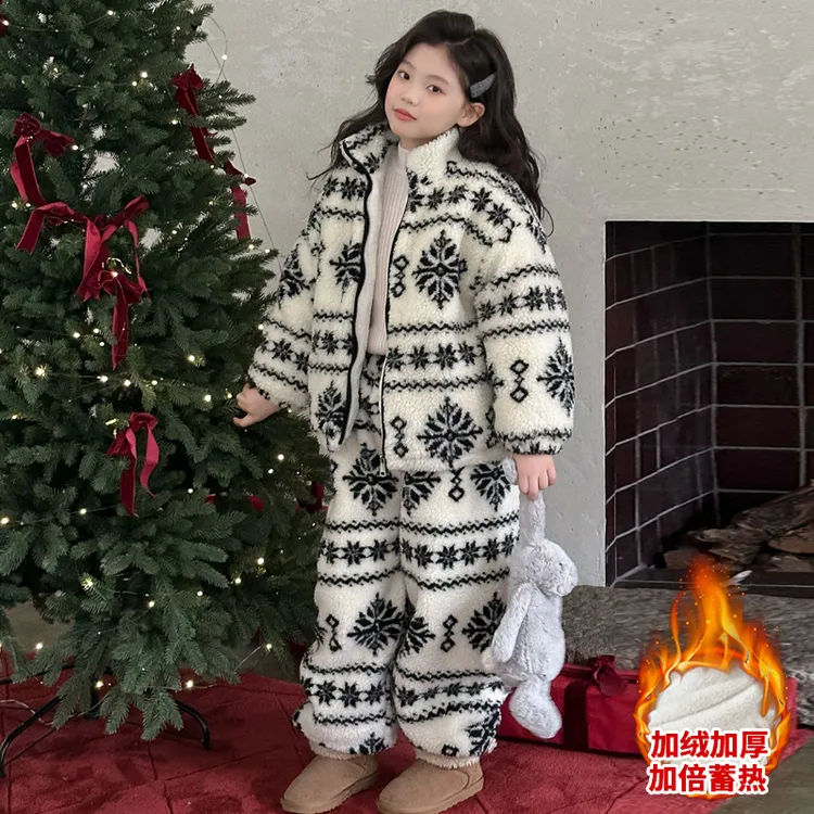 女童睡衣珊瑚绒女款2025新款冬加厚儿童居家服冬装女大童超厚套装
