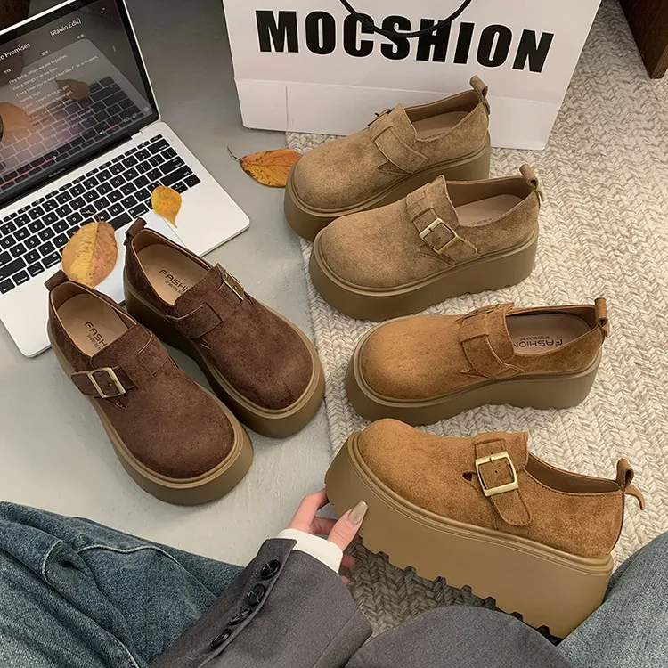 网红复古真皮勃肯鞋女单鞋2025春季新款厚底松糕鞋百搭增高乐福鞋