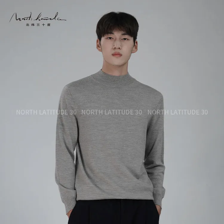 北纬三十度原创设计师品牌男装秋冬保暖休闲圆领长袖100%绵羊毛衫