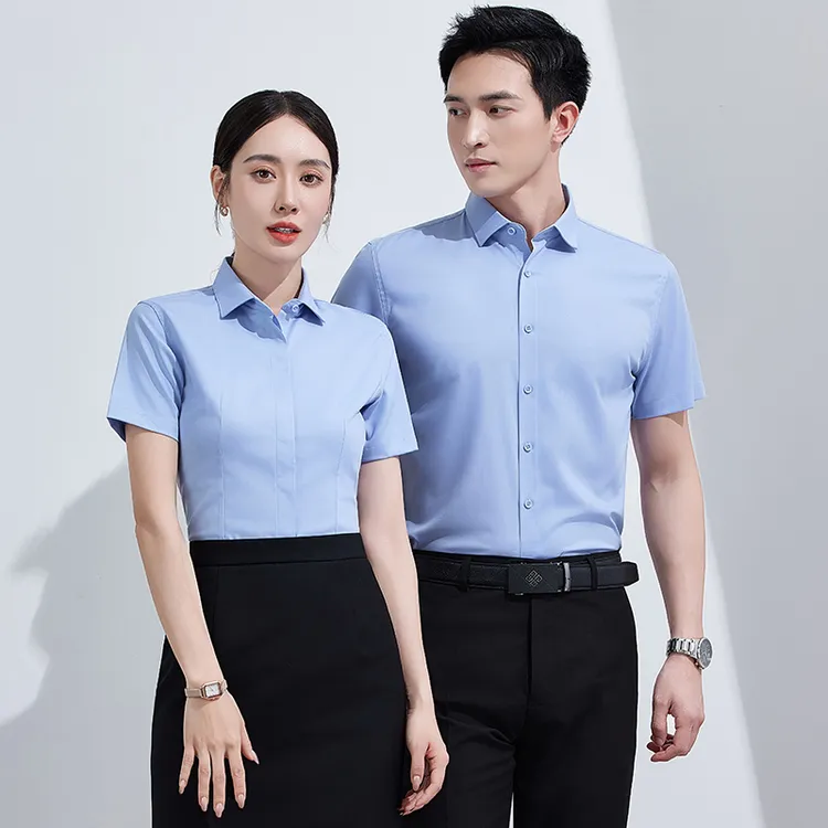 职业装衬衫女长袖职业气质工作服男女正装暗扣工装定制绣LOGO衬衣