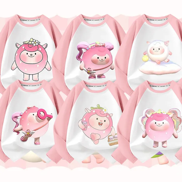 蛋仔派对草莓咚咚羊系列儿童拼接长袖T恤秋冬季可爱洋气女童上衣