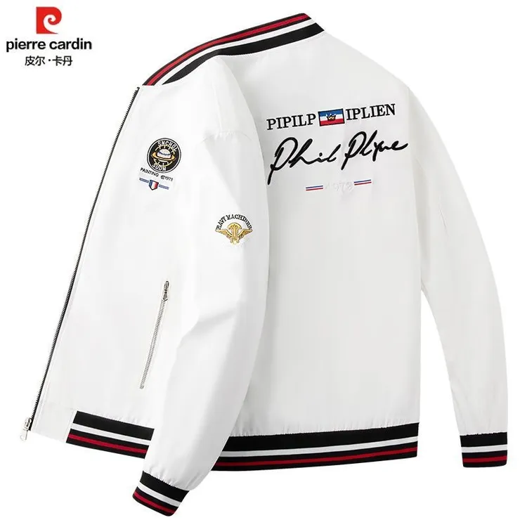 皮尔卡丹刺绣外套高档男士休闲夹克帅气春秋新款棒球潮流上衣百搭