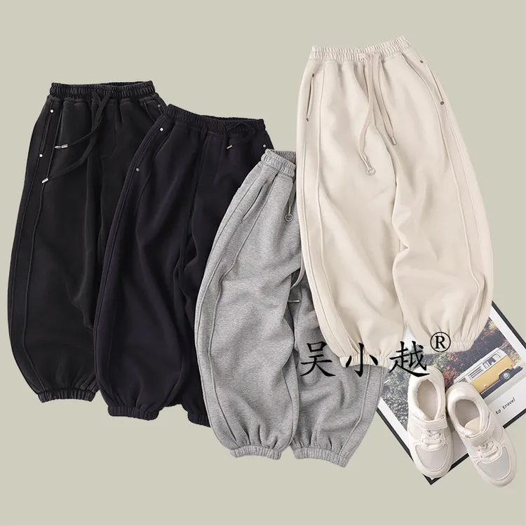 吴小越W1730男童加绒弯刀裤冬款儿童长裤男孩卫裤休闲灰色运动裤