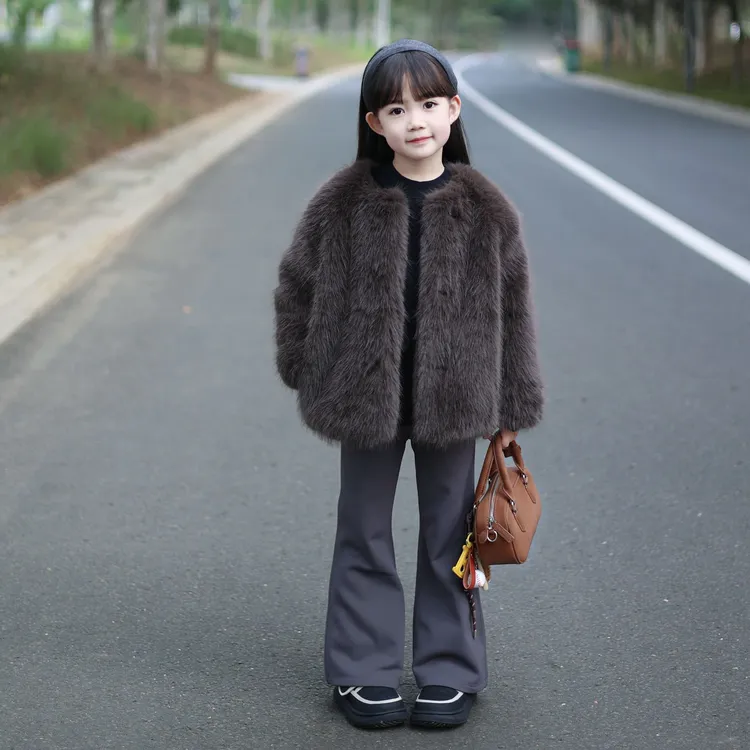 女童环保皮草外套宝宝加绒加厚毛毛大衣儿童仿狐狸毛洋气百搭棉服