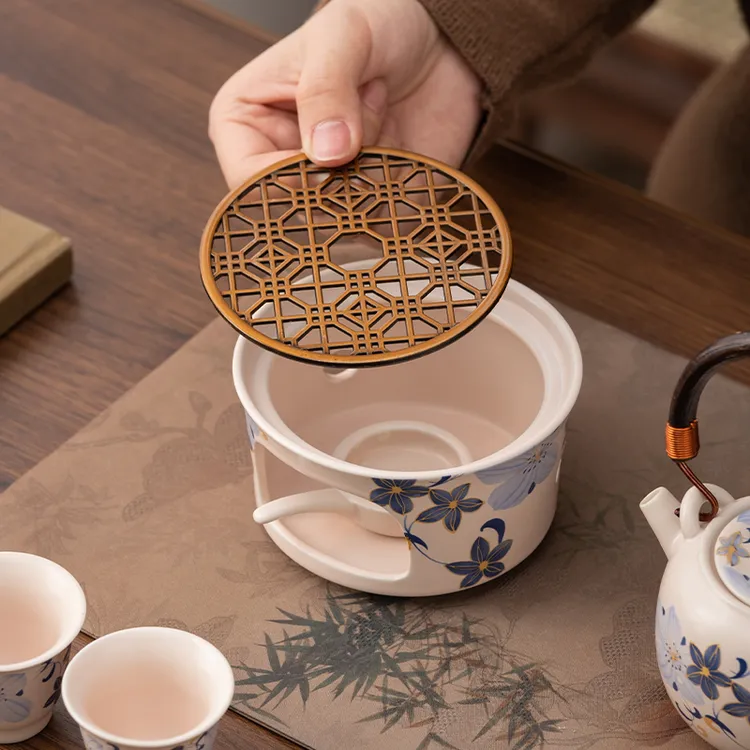 灵兰百合陶瓷煮茶炉套装家用办公提梁壶蜡烛加热底座温茶炉煮茶器