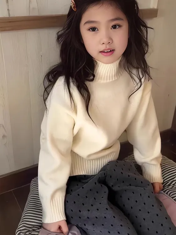 女童毛衣半高领2025新款童装加绒加厚内搭韩版保暖大童打底衫洋气
