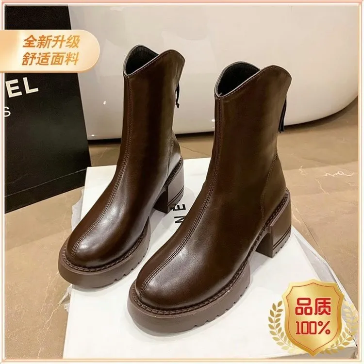 2025春夏新款英伦拉链袜靴潮西部牛仔方头短靴女平底弹力瘦瘦靴