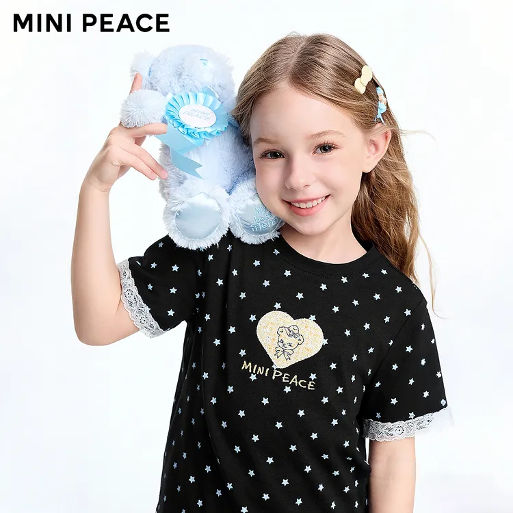 MINIPEACE太平鸟童装女童满印短袖T恤爱心小熊儿童夏装2026新款