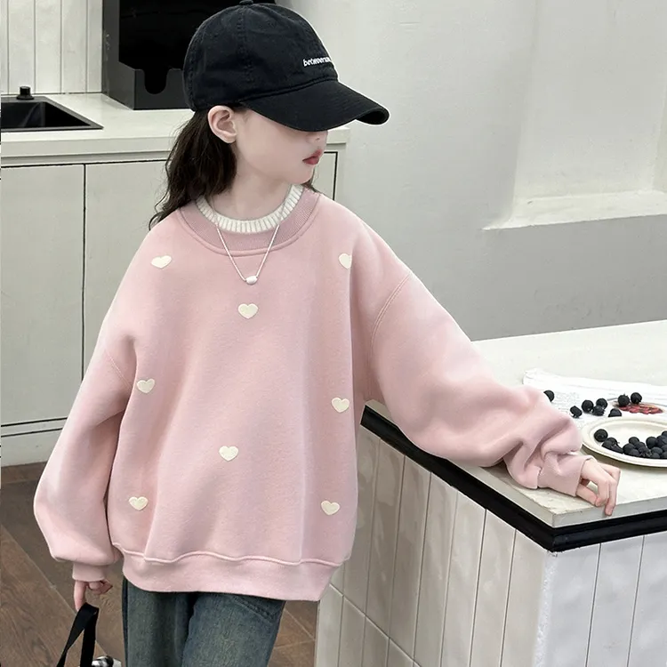 巴拉童年女童加绒卫衣冬款2025新款韩版儿童洋气一体绒假两件