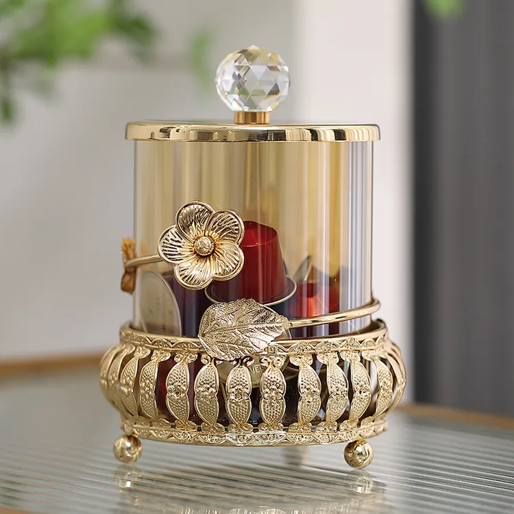 糖果小零食罐实心底座玻璃罐轻奢金色收纳实用精美工艺品摆件