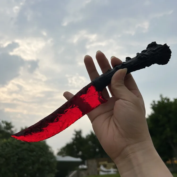 血红琉璃刃真鹿角刀柄纯手工打制石器个性收藏工艺品玩具手办
