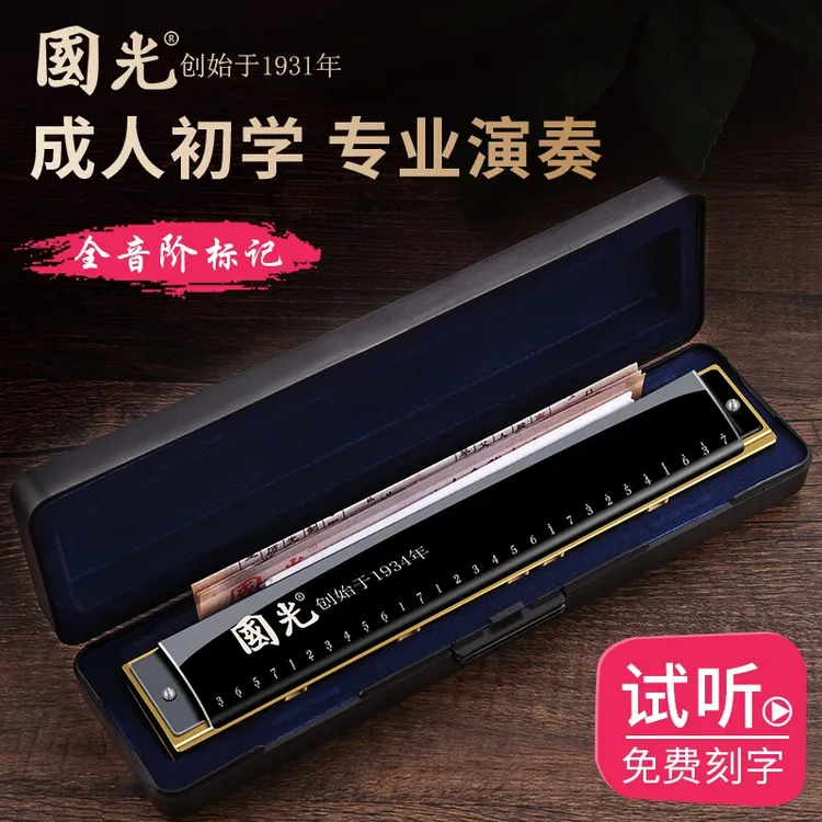 上海国光口琴28孔 复音C调初学者学生入门成人24孔重音口风琴演奏