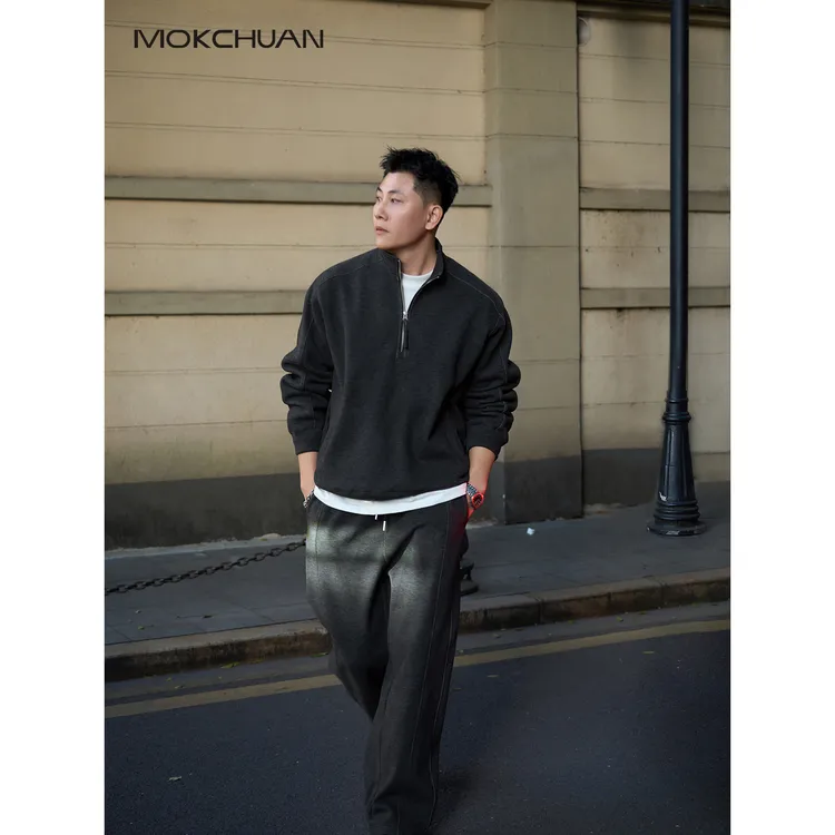 【双面绒】MOKCHUAN自制亲肤立领半拉链休闲运动套装卫衣卫裤男款