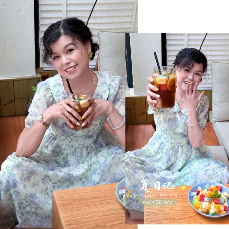 （紫藤花）法式复古清新减碎花连衣裙女夏季新款娃娃领收腰显瘦长裙